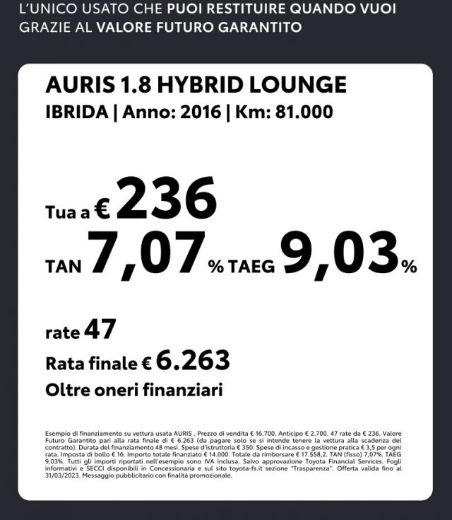 TOYOTA Auris 1.8 Hybrid Lounge Immagine 2