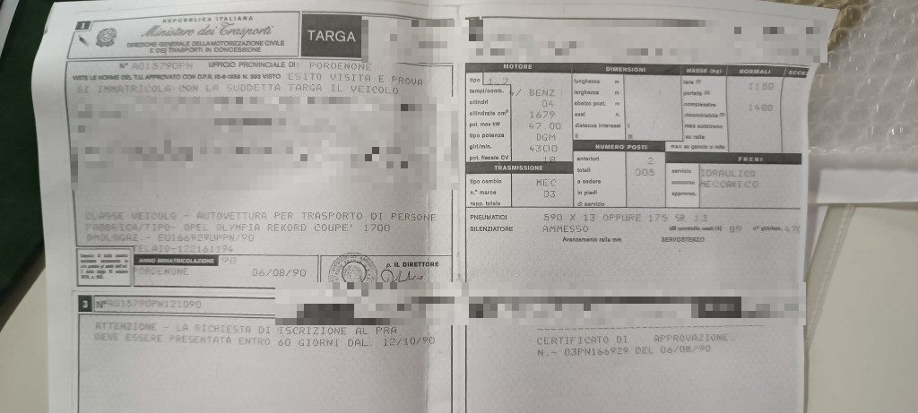 Immagine di OPEL Rekord OLYMPIA COUPE 1700 del 01/1962 km 70531