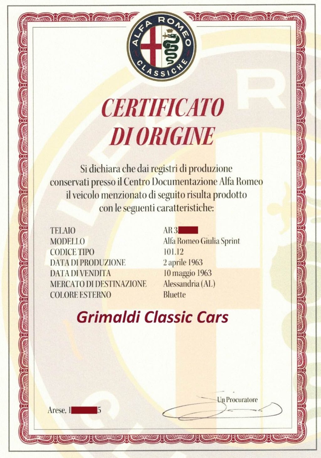 ALFA ROMEO Giulia SPRINT 1.600 *ASI TARGA ORO*TARGA AL.970... - 2